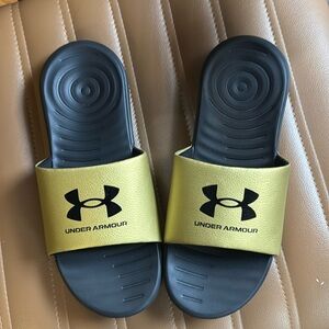 Under Armour Gold and Black Slide Sandals